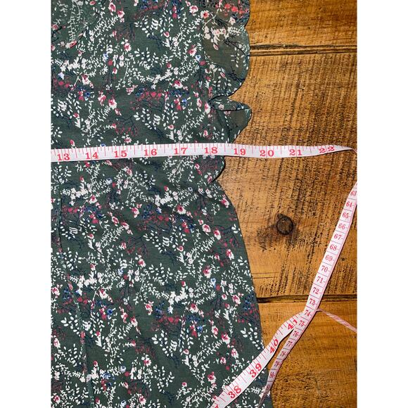 Womens‎ Lucky Brand Olive Green Floral Sheer Cap Sleeve Blouse Size L - Picture 6 of 8